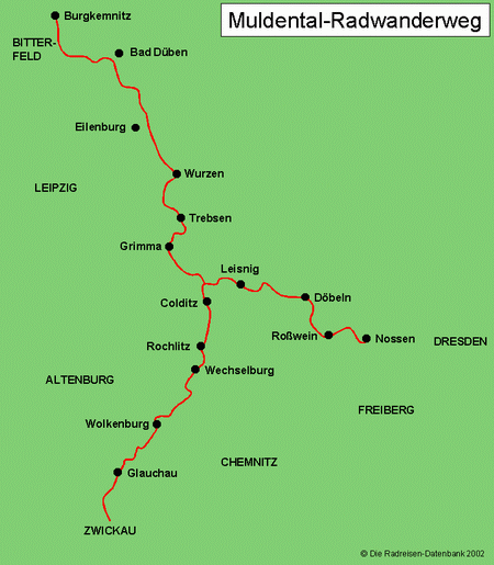 Karte von Muldental - Radwanderweg