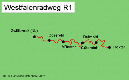 Karte von Westfalenradweg R1 (Euro - Route Radfernweg)