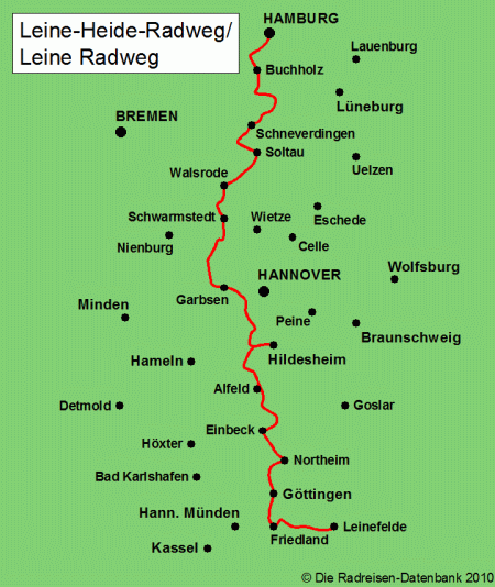 Karte von Leine-Heide-Radweg / Leine Radweg / Leineradfernweg