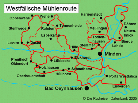 Karte von Westf&auml;lische M&uuml;hlenroute