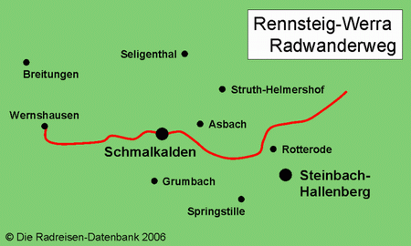 Karte von Rennsteig-Werra Radwanderweg