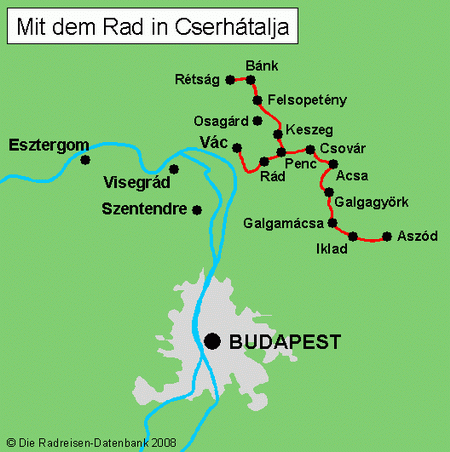 Karte von Mit dem Rad in Cserh&aacute;talja