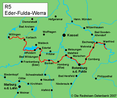 Eder Fulda - Werra - Hessischer Radfernweg R5 in Hessen, Deutschland