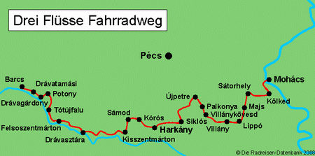 Drei Flüsse Fahrradweg in Pannonien, Ungarn