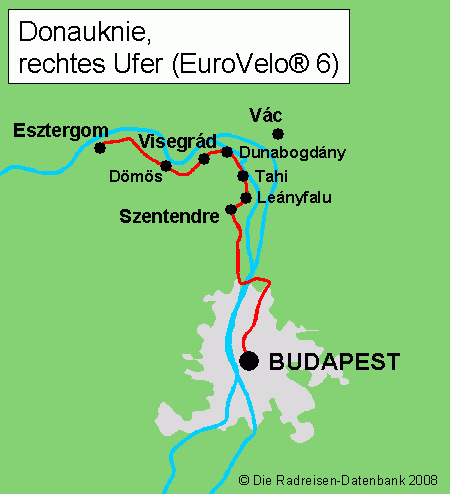 Donauknie, rechtes Ufer (EuroVelo® 6) nach Budapest, Ungarn