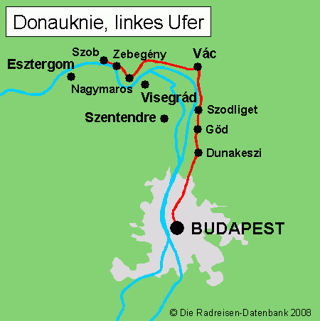 Donauknie, linkes Ufer nach Budapest, Ungarn