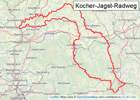 Kocher-Jagst-Radweg (4**** -Sterne Radweg) in Baden-Württemberg, Deutschland